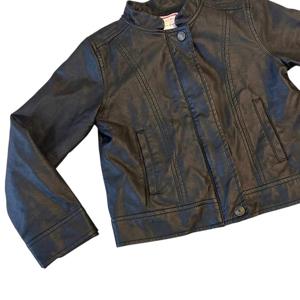 Gymboree Girls Black‎ Biker Jacket Small 5 / 6 Faux Leather Moto Side Pockets